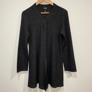 Eileen Fisher 100% Wool Grey Long Lines Cardigan Size Small